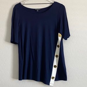 Cable & Gauge Navy Blue Top w/ Gold Petite Large